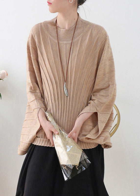 Apricot Baggy Knit Top O-neck Batwing Sleeve