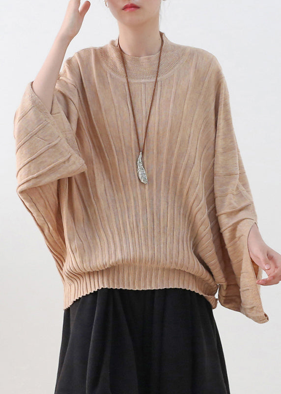 Apricot Baggy Knit Top O-neck Batwing Sleeve
