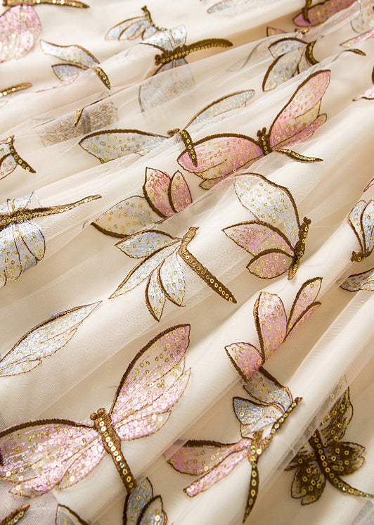 Apricot Butterfly High Waist Tulle Skirts Embroidered Spring