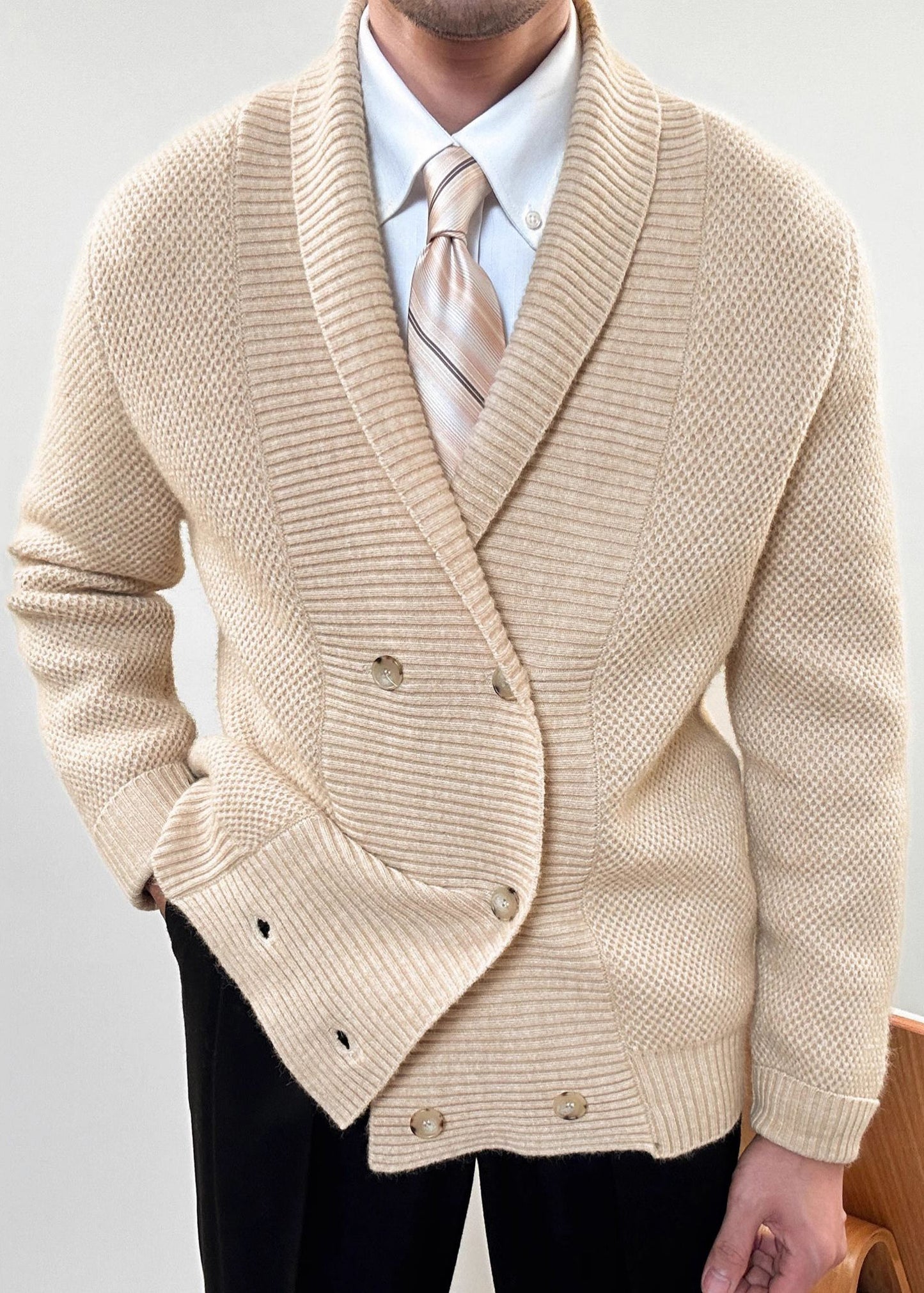 Apricot Button Cozy Cotton Knit Coats Peter Pan Collar