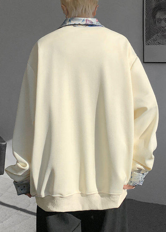 Apricot Button False Two Pieces Woolen Sweatshirt Peter Pan Collar Spring