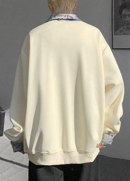 Apricot Button False Two Pieces Woolen Sweatshirt Peter Pan Collar Spring