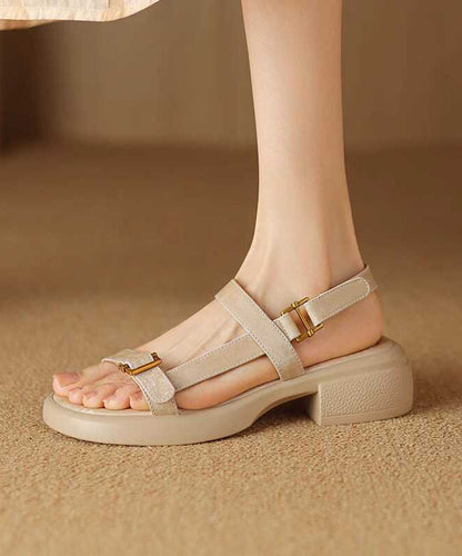 Apricot Chunky Cowhide Leather Splicing Sandals