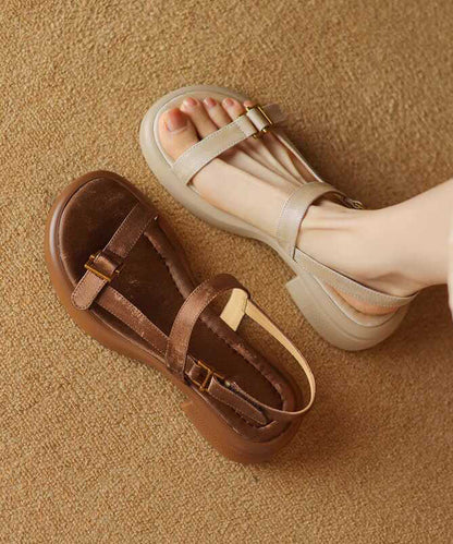 Apricot Chunky Cowhide Leather Splicing Sandals