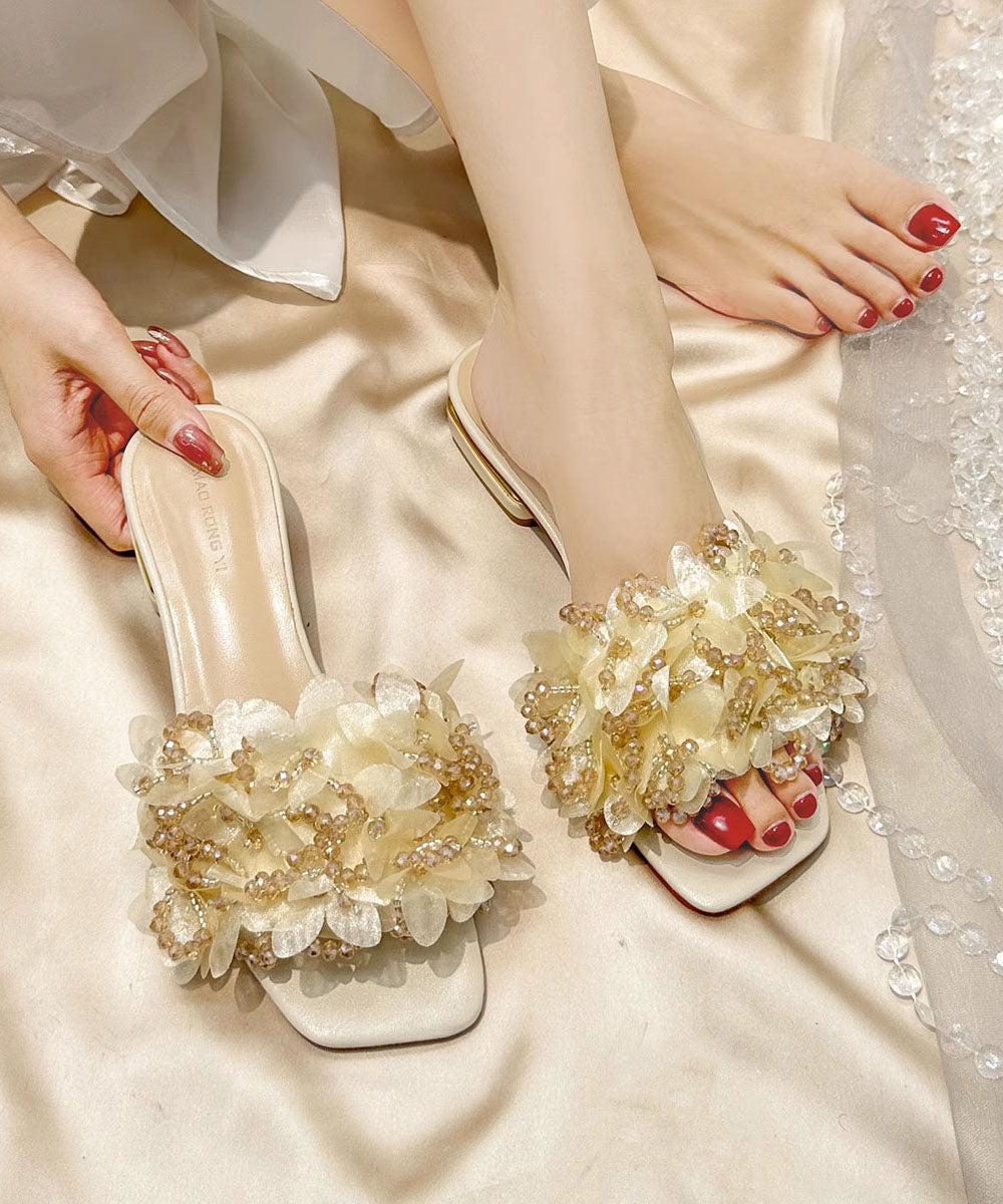 Apricot Crystal Comfortable Splicing Slide Sandals
