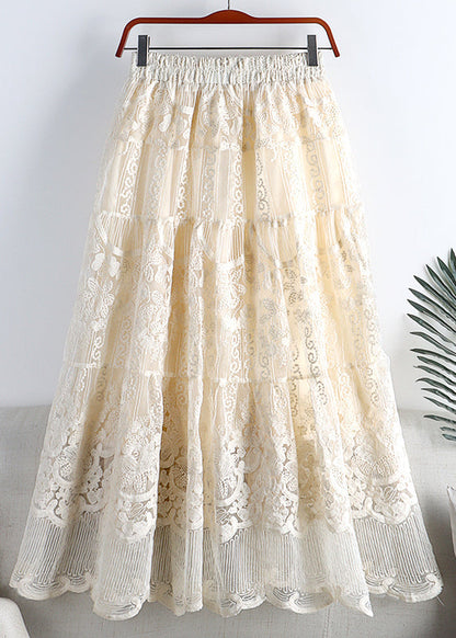 Apricot Elastic Waist Tulle a Line Skirt Fall