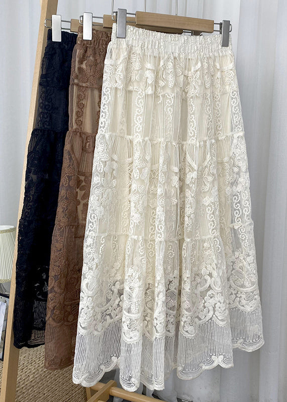 Apricot Elastic Waist Tulle a Line Skirt Fall