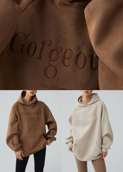 Apricot Graphic Faux Suede Sweatshirts Top Fall