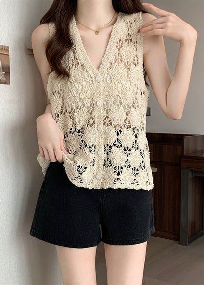 Apricot Hollow Out Knit Vest Summer