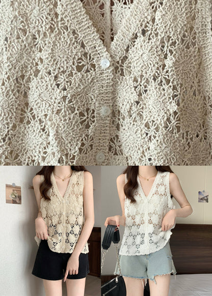 Apricot Hollow Out Knit Vest Summer