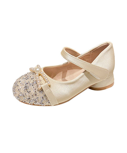 Apricot Kids Nail Bead Zircon Buckle Strap Princess Flat Feet Shoes