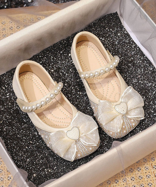 Apricot Nail Bead Zircon Buckle Strap Kids Flat Feet Shoes
