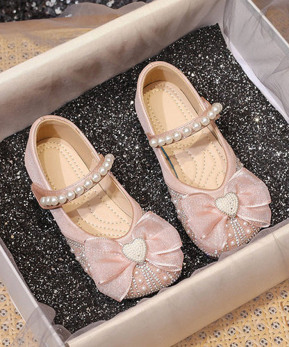 Apricot Nail Bead Zircon Buckle Strap Kids Flat Feet Shoes
