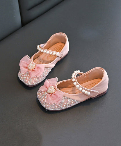 Apricot Nail Bead Zircon Buckle Strap Kids Flat Feet Shoes