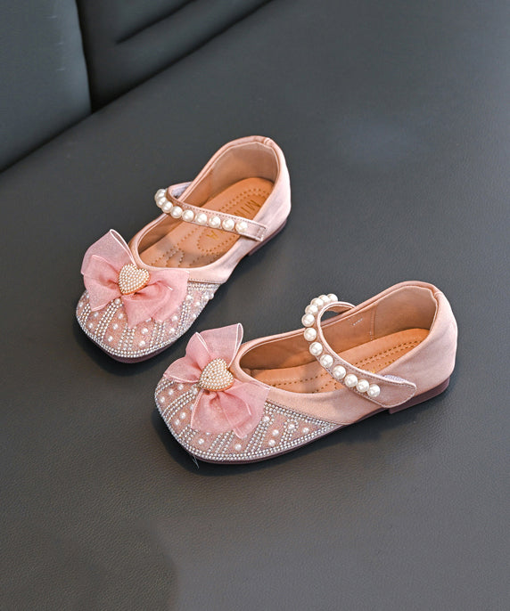 Apricot Nail Bead Zircon Buckle Strap Kids Flat Feet Shoes
