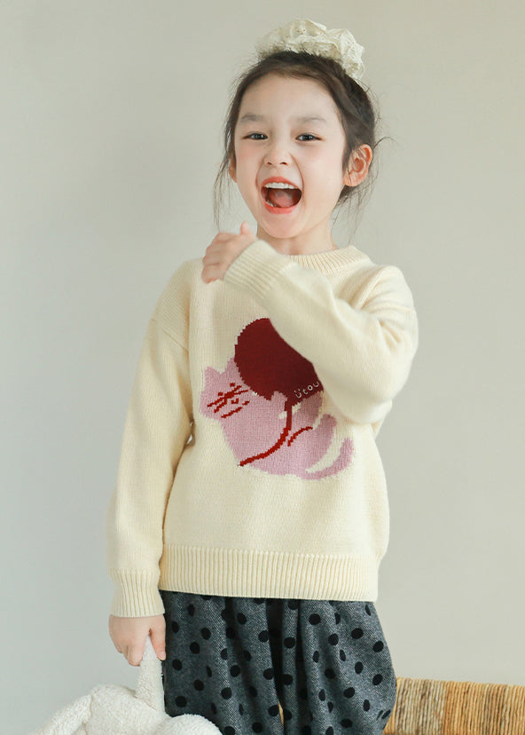 Apricot O-neck Graphic Cotton Knit Sweater Tops Spring
