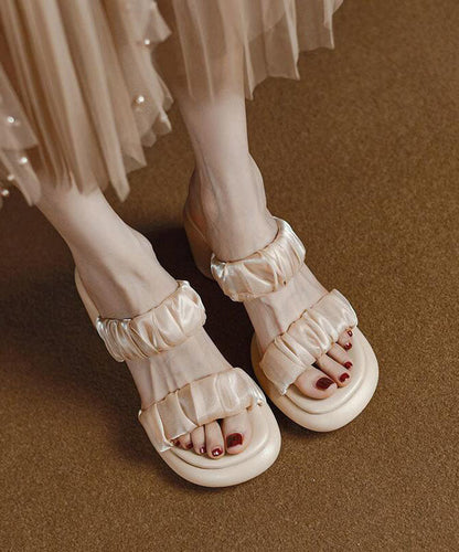 Apricot Peep Toe Tulle Splicing Chunky Slide Sandals