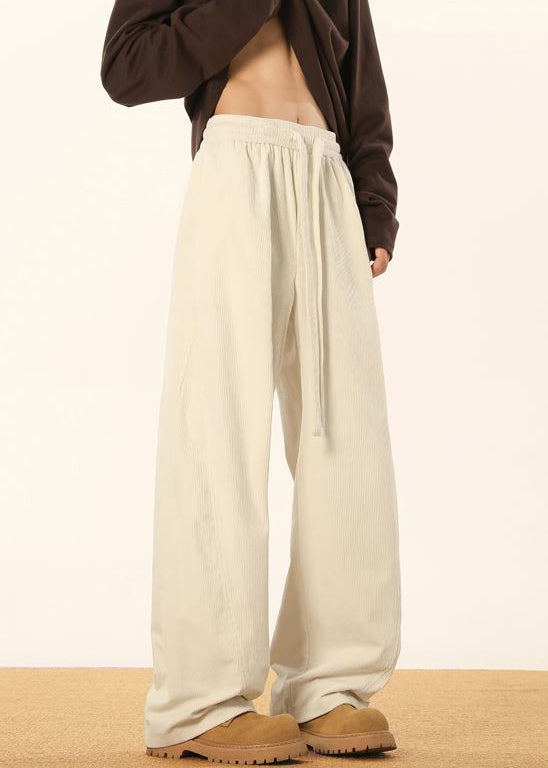 Apricot Pockets Corduroy Pants Elastic Waist Spring