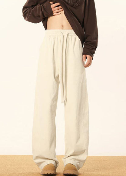 Apricot Pockets Corduroy Pants Elastic Waist Spring