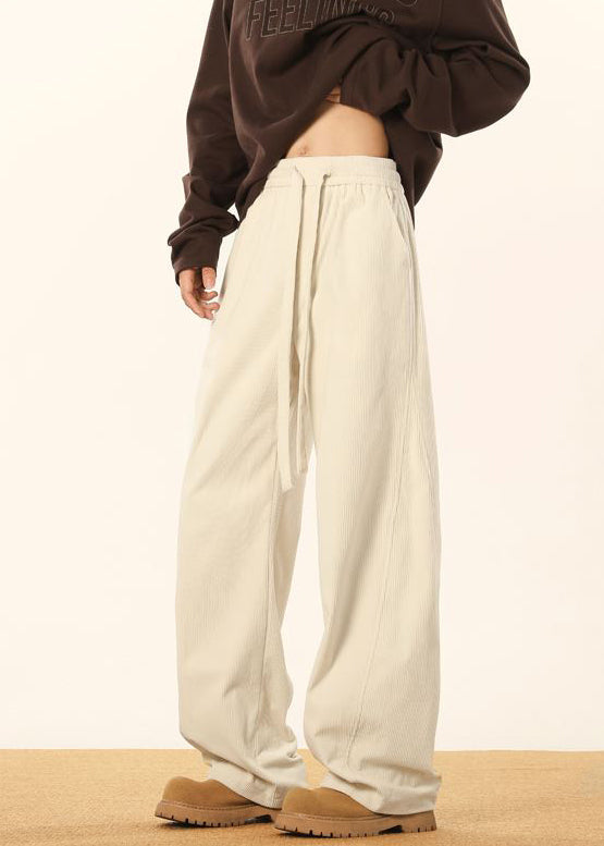 Apricot Pockets Corduroy Pants Elastic Waist Spring