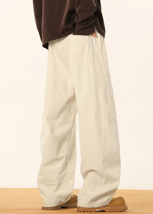 Apricot Pockets Corduroy Pants Elastic Waist Spring