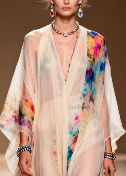 Apricot Print Chiffon Long Dresses Oversized Summer