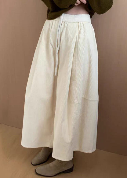 Apricot Corduroy Wide Leg Pants Drawstring