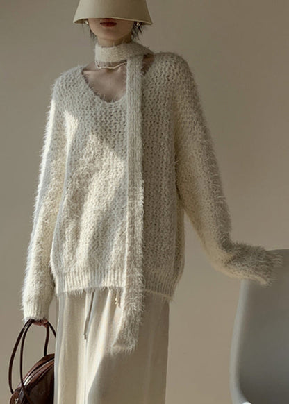 Apricot Cozy Cotton Knit Spring Sweater V Neck
