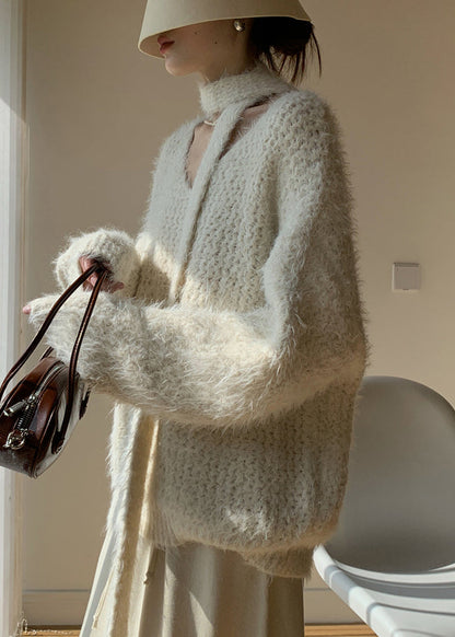 Apricot Cozy Cotton Knit Spring Sweater V Neck
