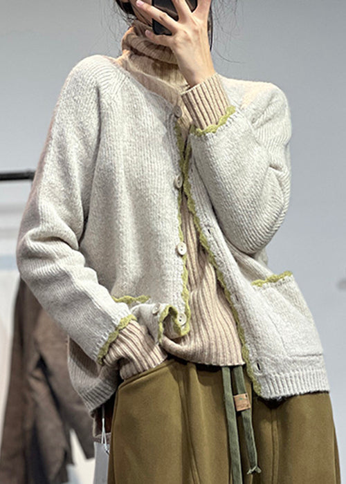 Apricot Cozy Woolen Coat O Neck Long Sleeve