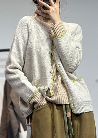 Apricot Cozy Woolen Coat O Neck Long Sleeve