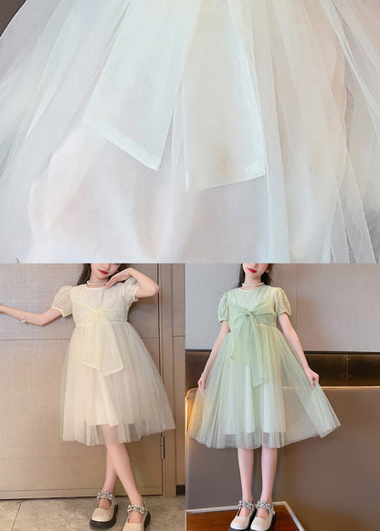 Apricot Striped Patchwork Tulle Maxi Dress Puff Sleeve