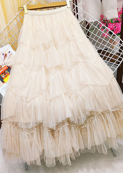 Apricot Tulle a Line Skirts High Waist Exra Large Hem Summer