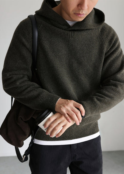 Army Green Cozy Woolen Winter Sweater Tops Hooded