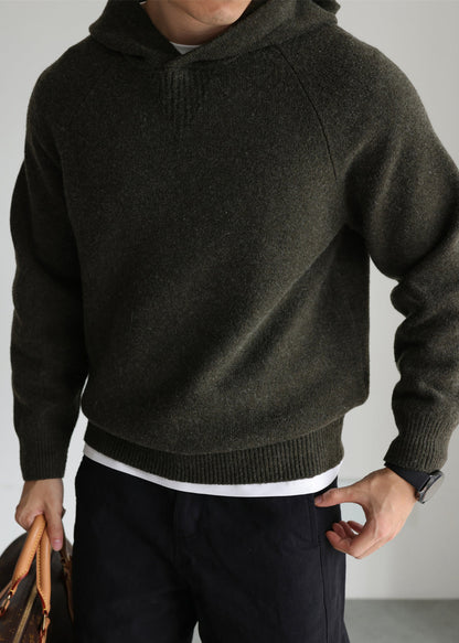 Army Green Cozy Woolen Winter Sweater Tops Hooded