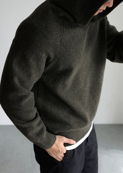 Army Green Cozy Woolen Winter Sweater Tops Hooded