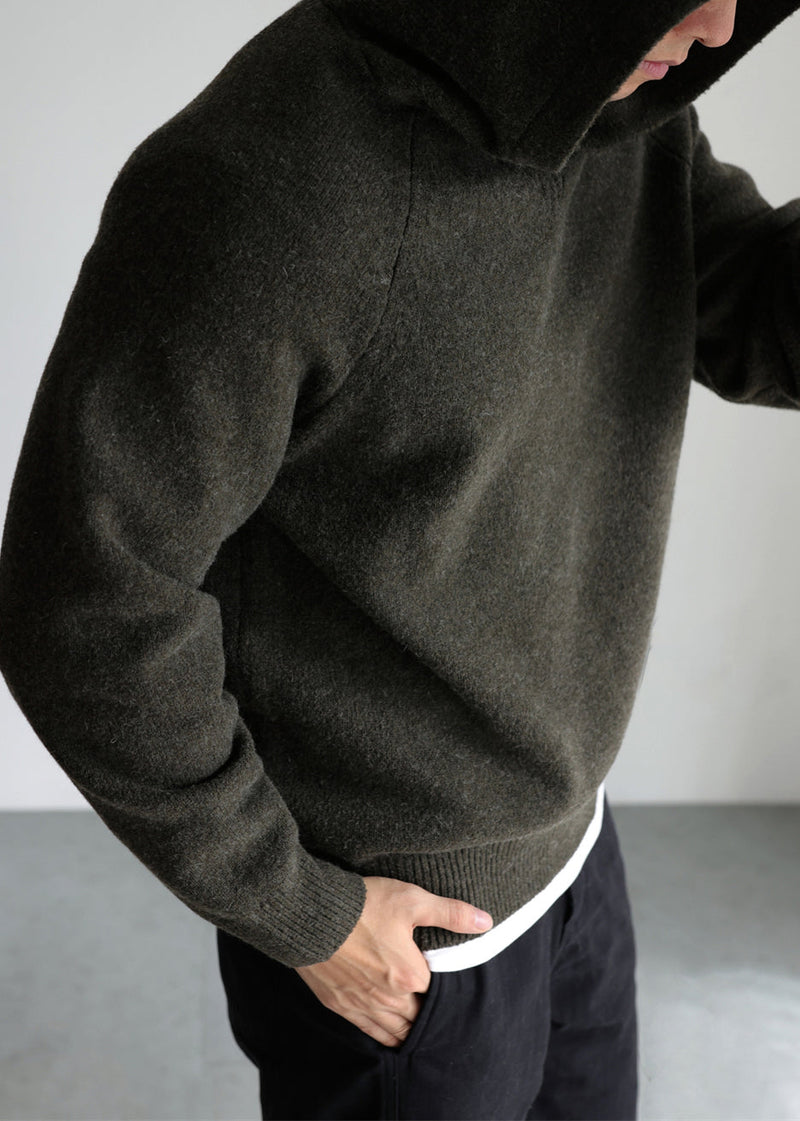 Army Green Cozy Woolen Winter Sweater Tops Hooded
