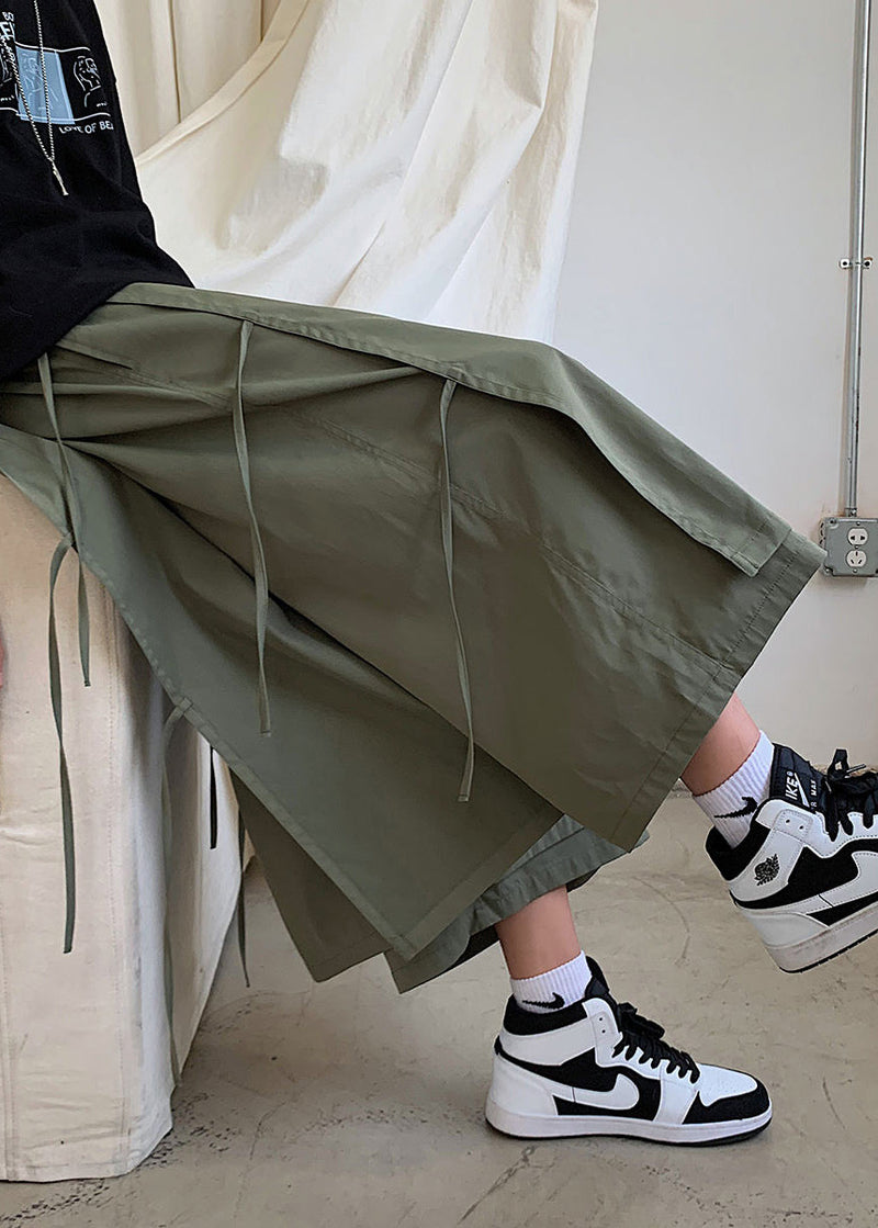 Army Green Elastic Waist Leg Pants Pants Summer