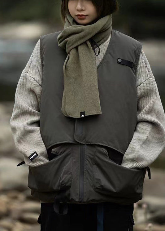Army Green Oversized Pockets Fine Cotton Filled Vests Clothing Winter