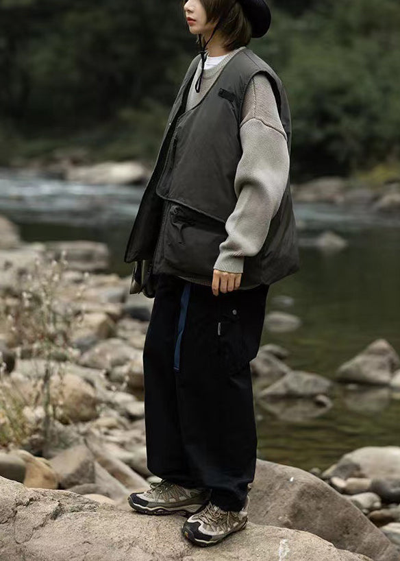 Army Green Oversized Pockets Fine Cotton Filled Vests Clothing Winter