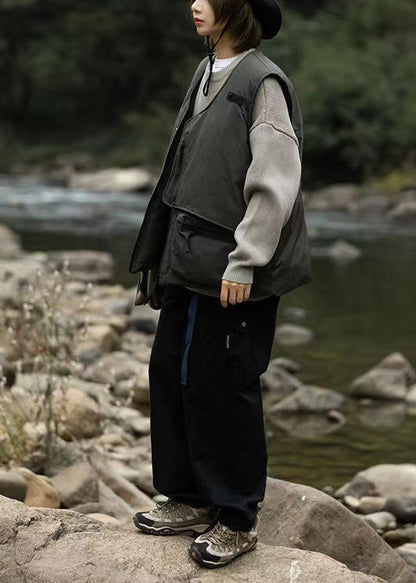 Army Green Oversized Pockets Fine Cotton Filled Vests Clothing Winter