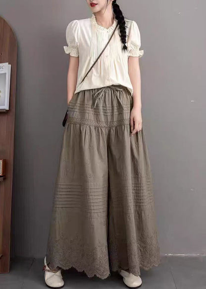 Army Green Oversized Wide Leg Pants Embroidered Summer