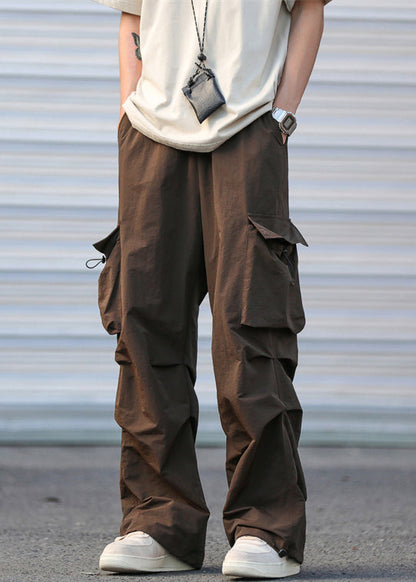 Army Green Pockets Drawstring Cotton Pants Summer