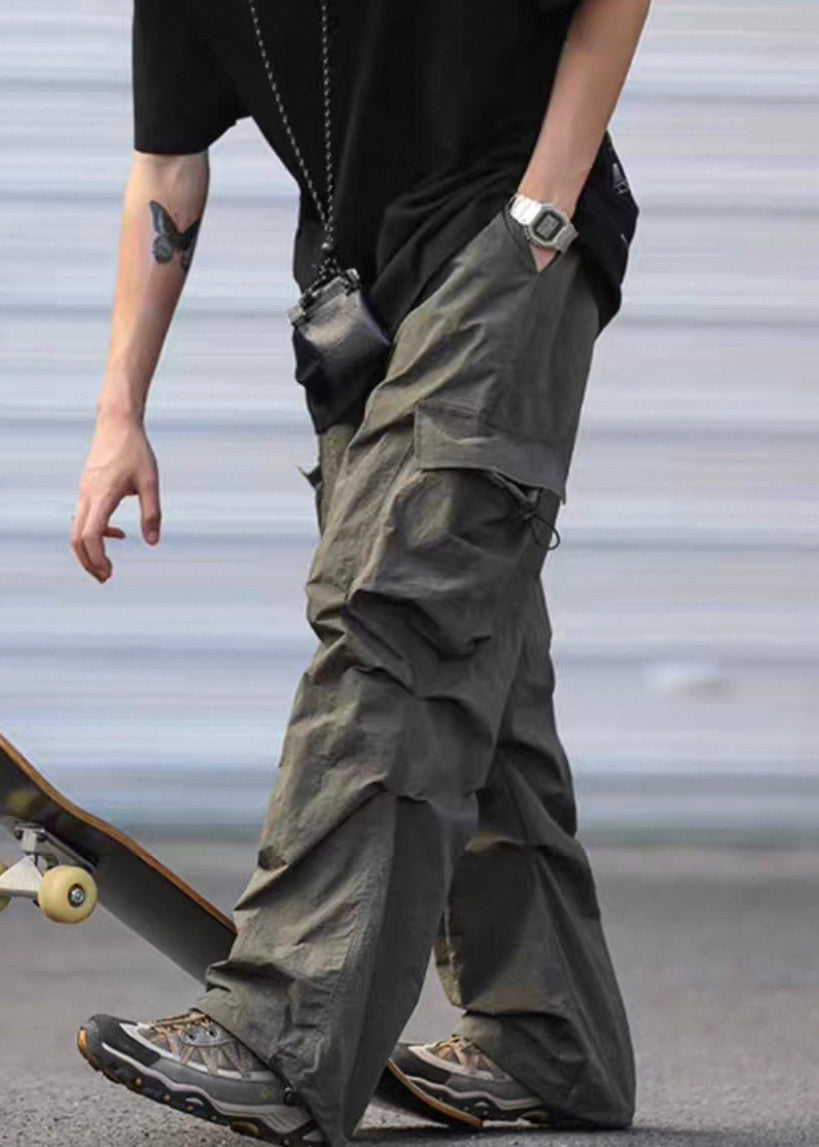 Army Green Pockets Drawstring Cotton Pants Summer