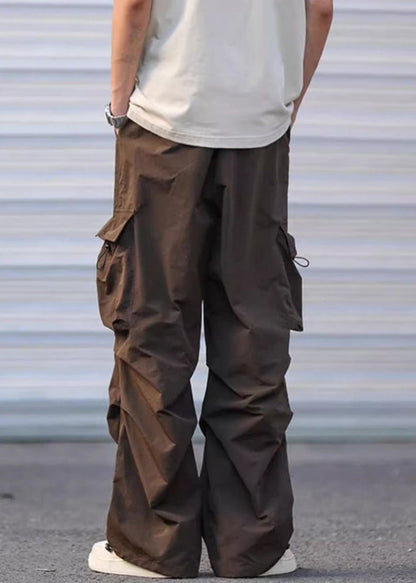 Army Green Pockets Drawstring Cotton Pants Summer