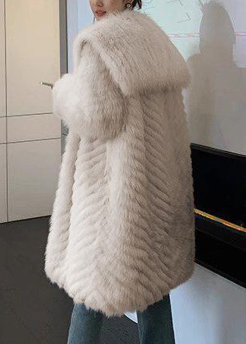 Art Apricot Sailor Collar Pockets Leather and Fur Coats Spring