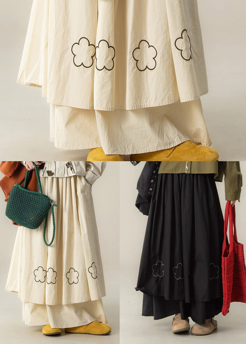 Art Beige Embroidered Exra Large Hem Cotton Skirt Spring