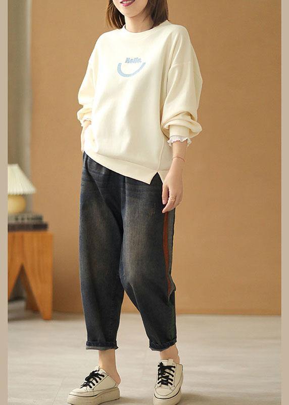 Art Beige O-Neck Graphic Ruffled Fall Sweatshirts Top