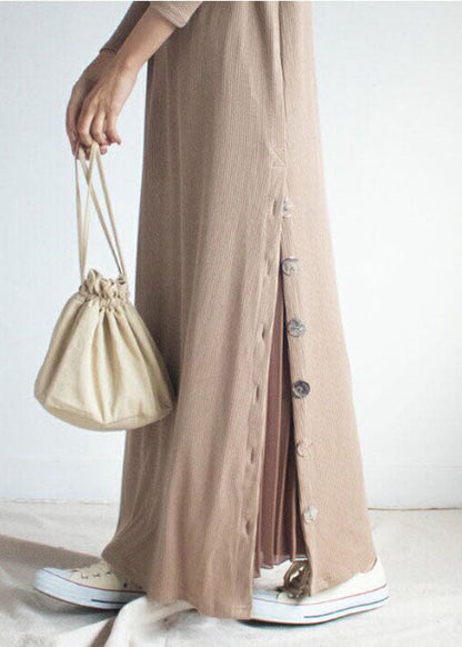 Art Beige O-neck Oversized Side Open Knit Ankle Dress Spring