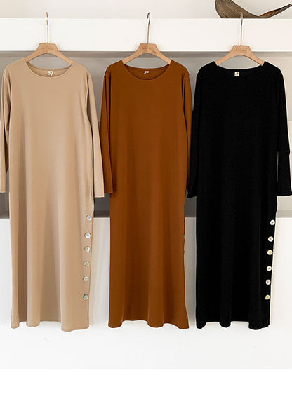 Art Beige O-neck Oversized Side Open Knit Ankle Dress Spring